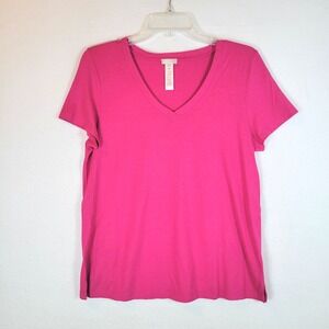 Hanro Womens V-Neck Cotton Modal Top Shirt Size Medium Pink Athleisure Barbie